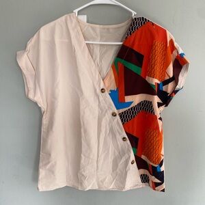Cream and Multicolor Abstract Blouse